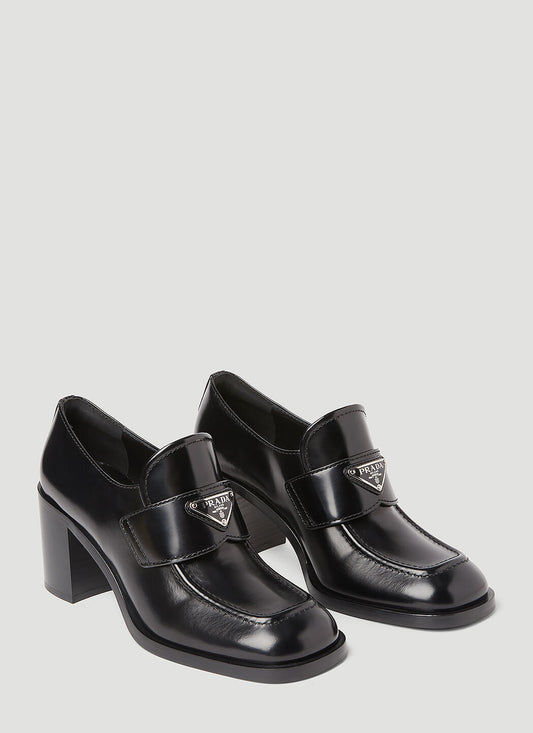 Prada Women Logo Plaque Heeled Loafers