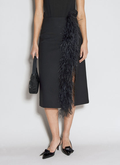 Prada Women Feather-Trimmed Wool Midi Skirt