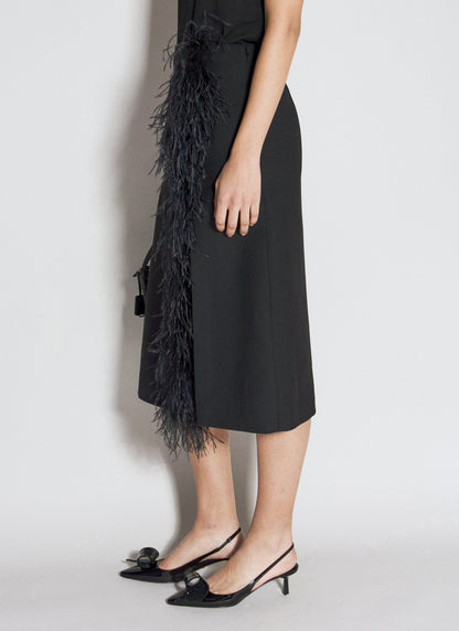 Prada Women Feather-Trimmed Wool Midi Skirt