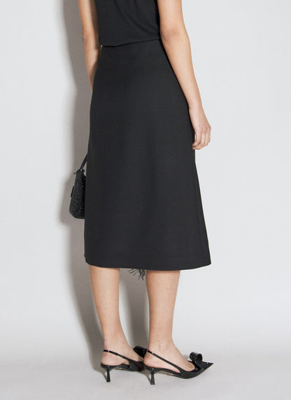 Prada Women Feather-Trimmed Wool Midi Skirt