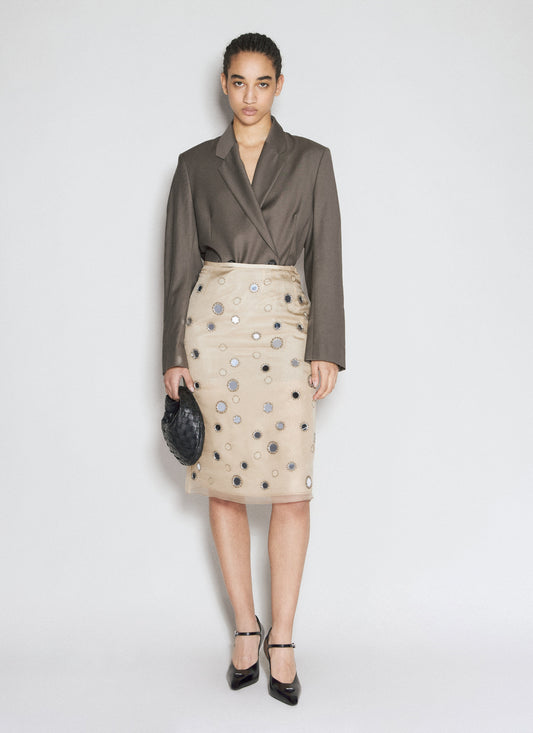 Prada Women Mirror-Embellished Organza Midi-Skirt