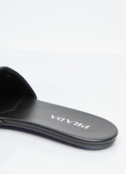 Prada Women Logo Plaque Leather Slides