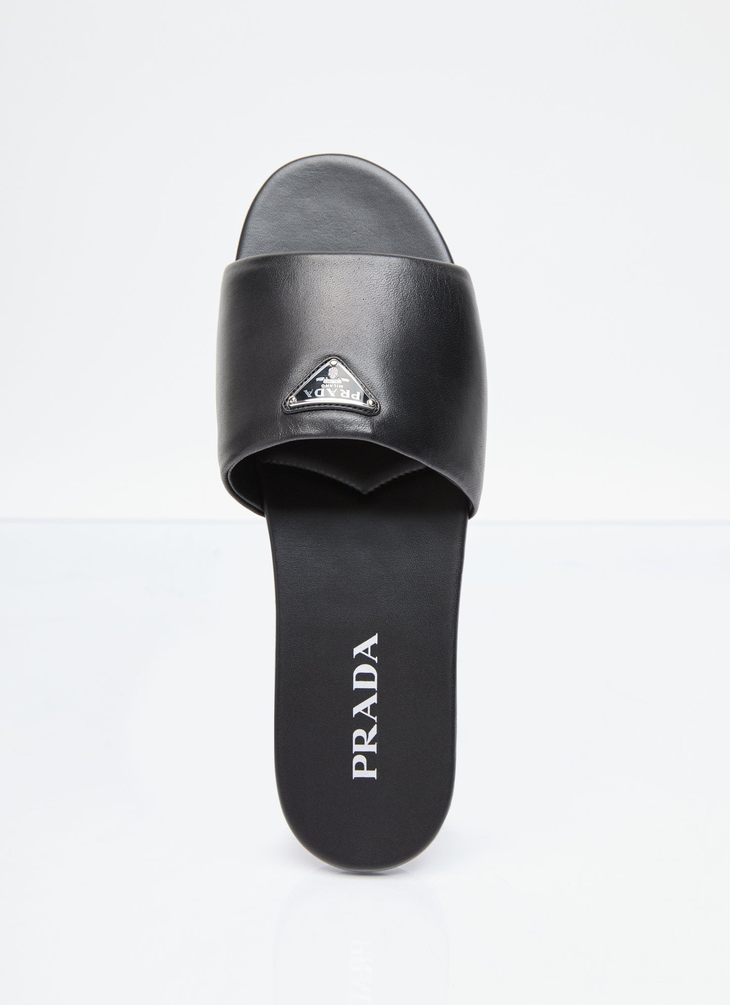 Prada Women Logo Plaque Leather Slides