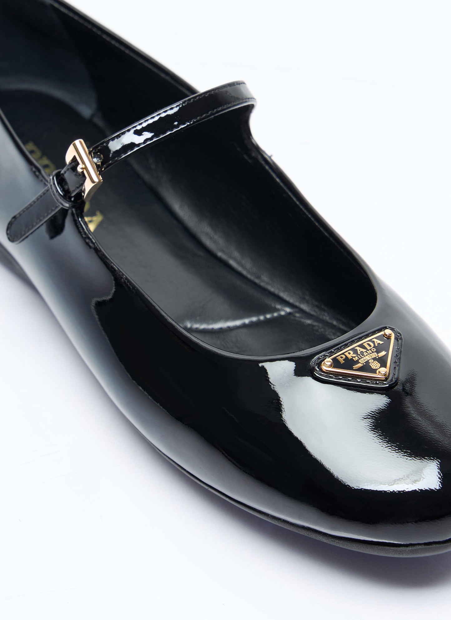 Prada Women Logo Plaque Patent Ballerina Flats