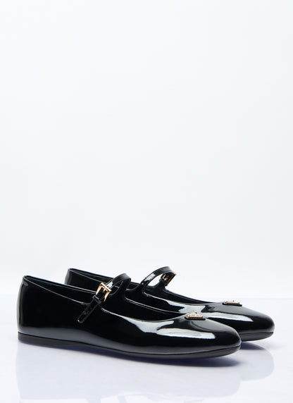 Prada Women Logo Plaque Patent Ballerina Flats