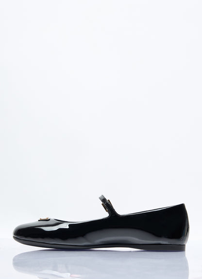 Prada Women Logo Plaque Patent Ballerina Flats