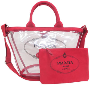 Prada 2018 Logo Tote Red Pvc Shoulder Bag