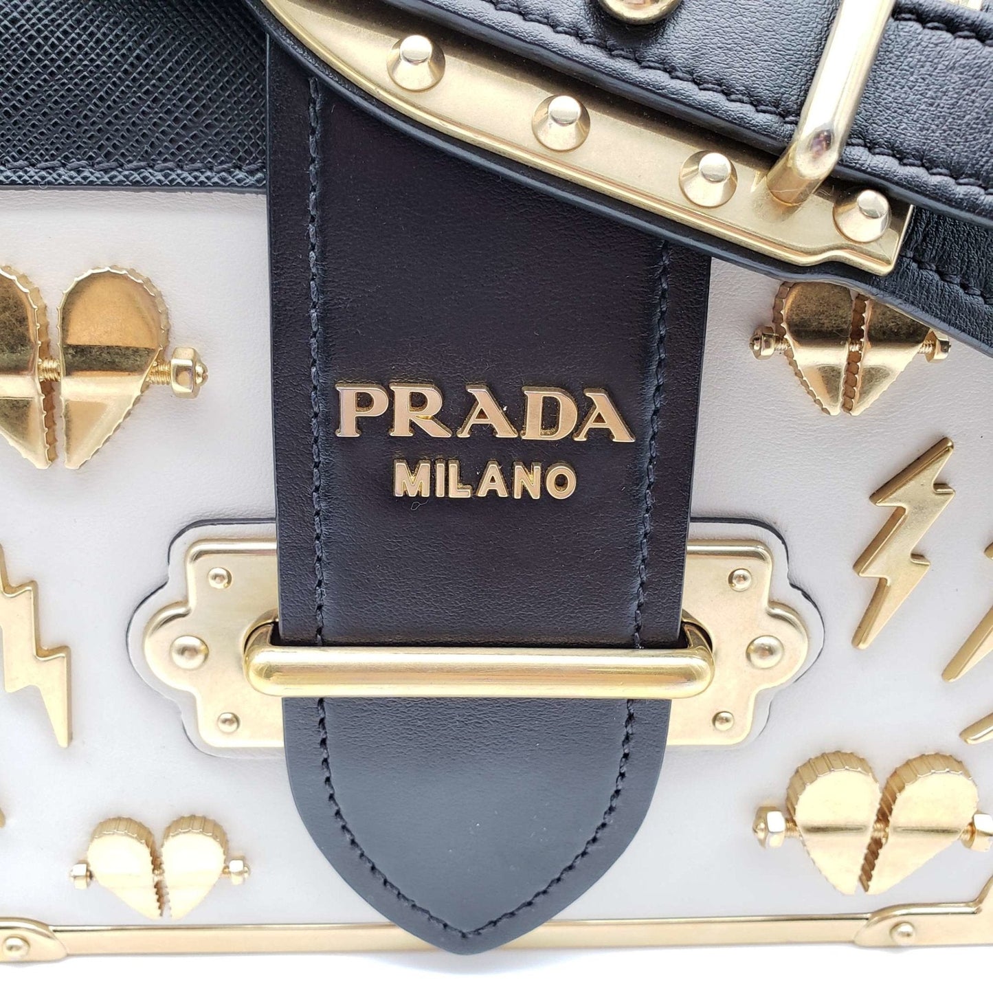 Prada Cahier Leather Black and White Shoulder Bag