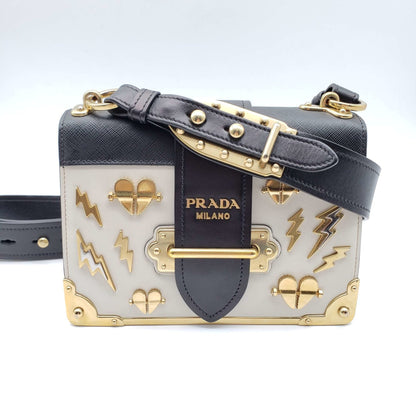 Prada Cahier Leather Black and White Shoulder Bag