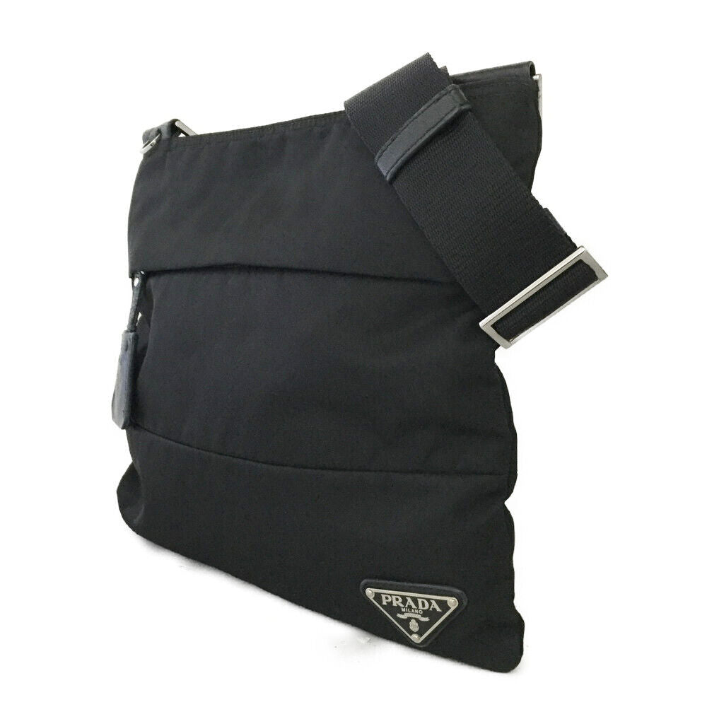 PRADA Logo Plate Black Nylon Shoulder Bag