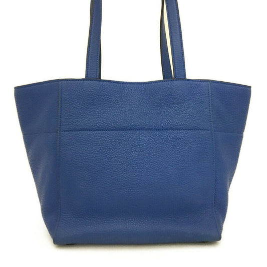 PRADA Logo Plate Blue Leather Tote Bag