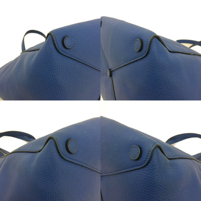 PRADA Logo Plate Blue Leather Tote Bag