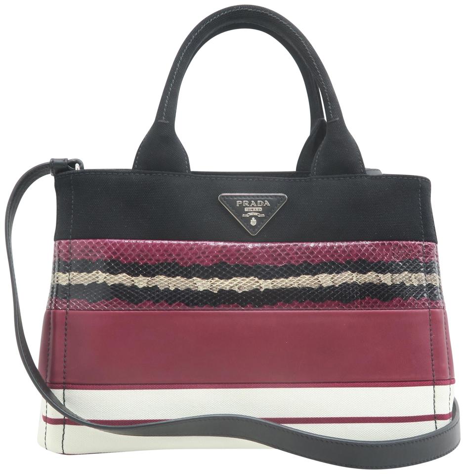 Prada Multicolor Canvas Snakeskin and Leather Tote
