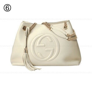 Gucci Soho Ivoire Ivory Gold Double Chain White Hobo Leather Shoulder Bag 1 NEW
