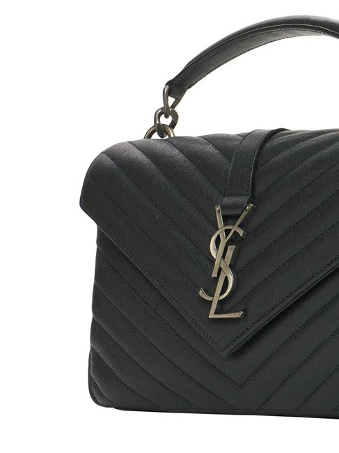 Saint Laurent Women Medium College Black Quilted Leather Tote