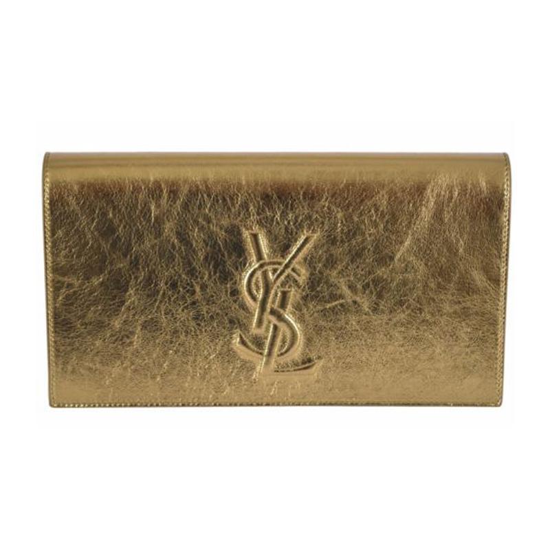 Saint Laurent YSL Belle de Jour Large Metallic Gold Leather Clutch Bag 568937