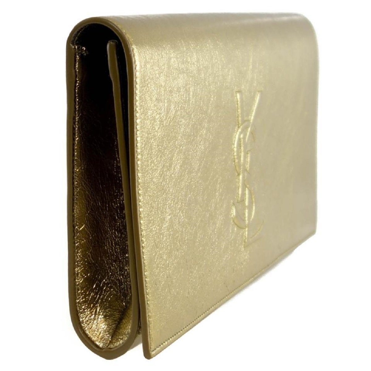 Saint Laurent YSL Belle de Jour Large Metallic Gold Leather Clutch Bag 568937