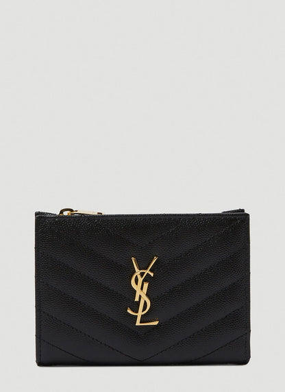 Saint Laurent Women Quilted Logo Plaque Wallet