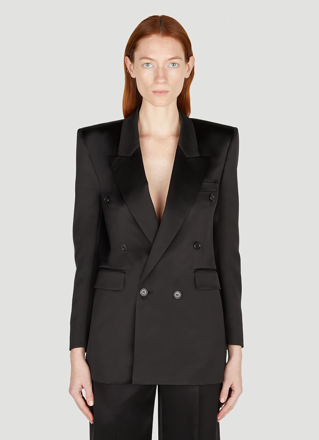 Saint Laurent Women Double Breasted Silk Blazer