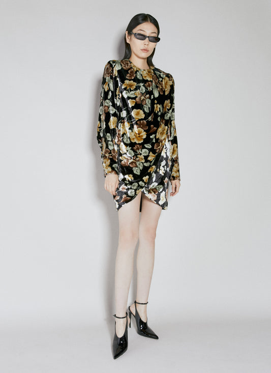 Saint Laurent Women Floral Velvet Dress