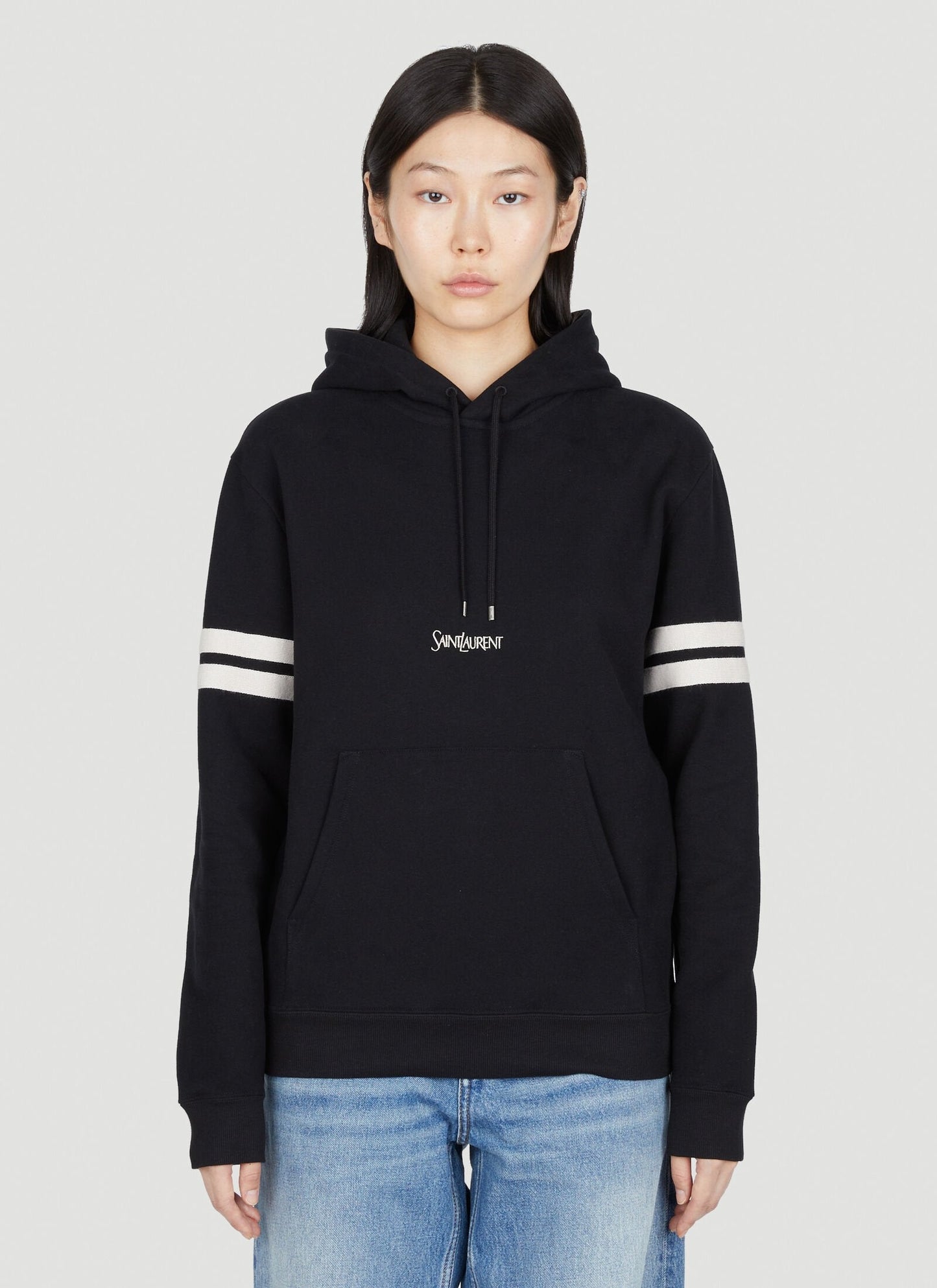 Saint Laurent Women Logo Embroidery Hooded Sweatshirt