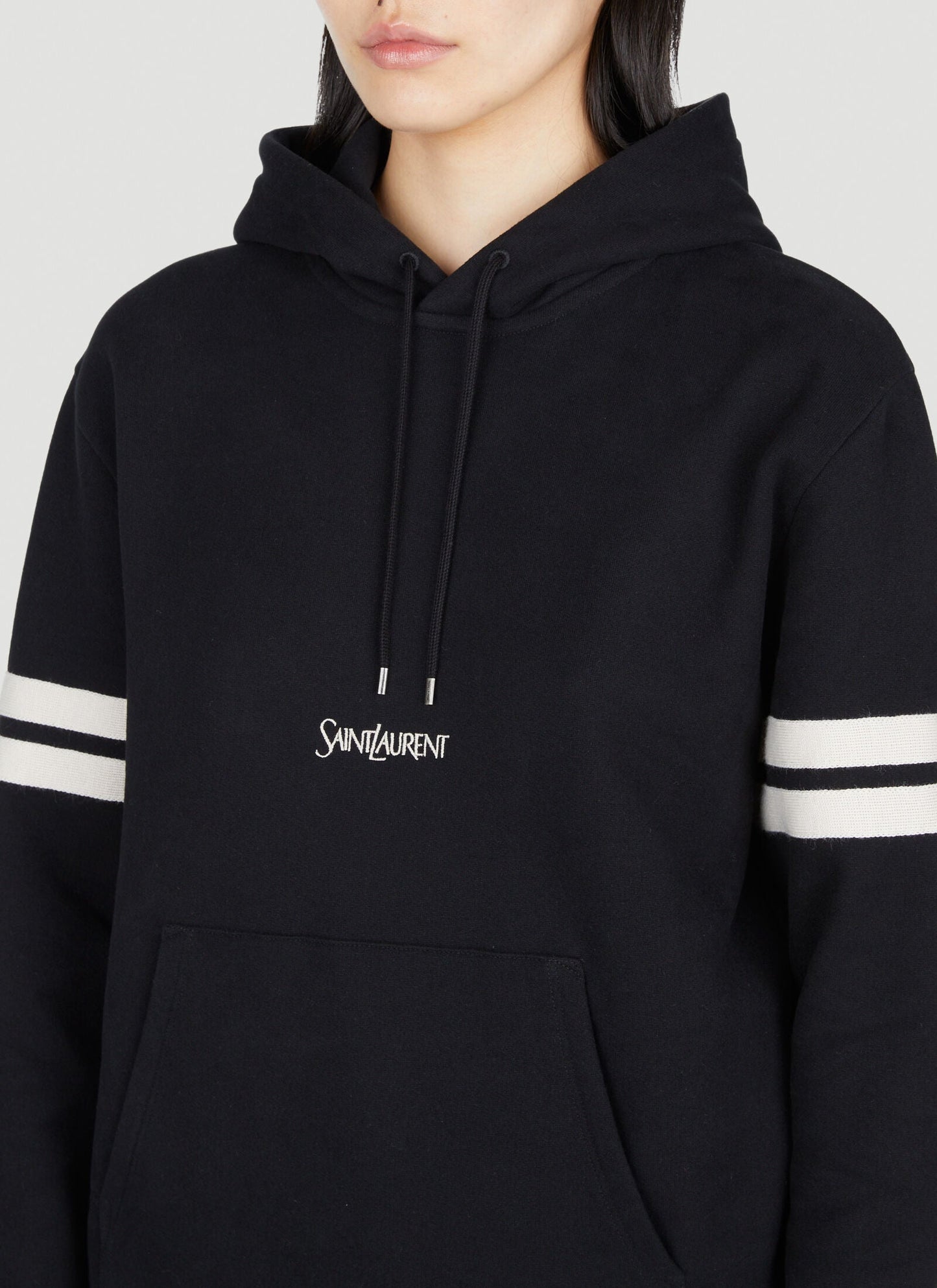 Saint Laurent Women Logo Embroidery Hooded Sweatshirt