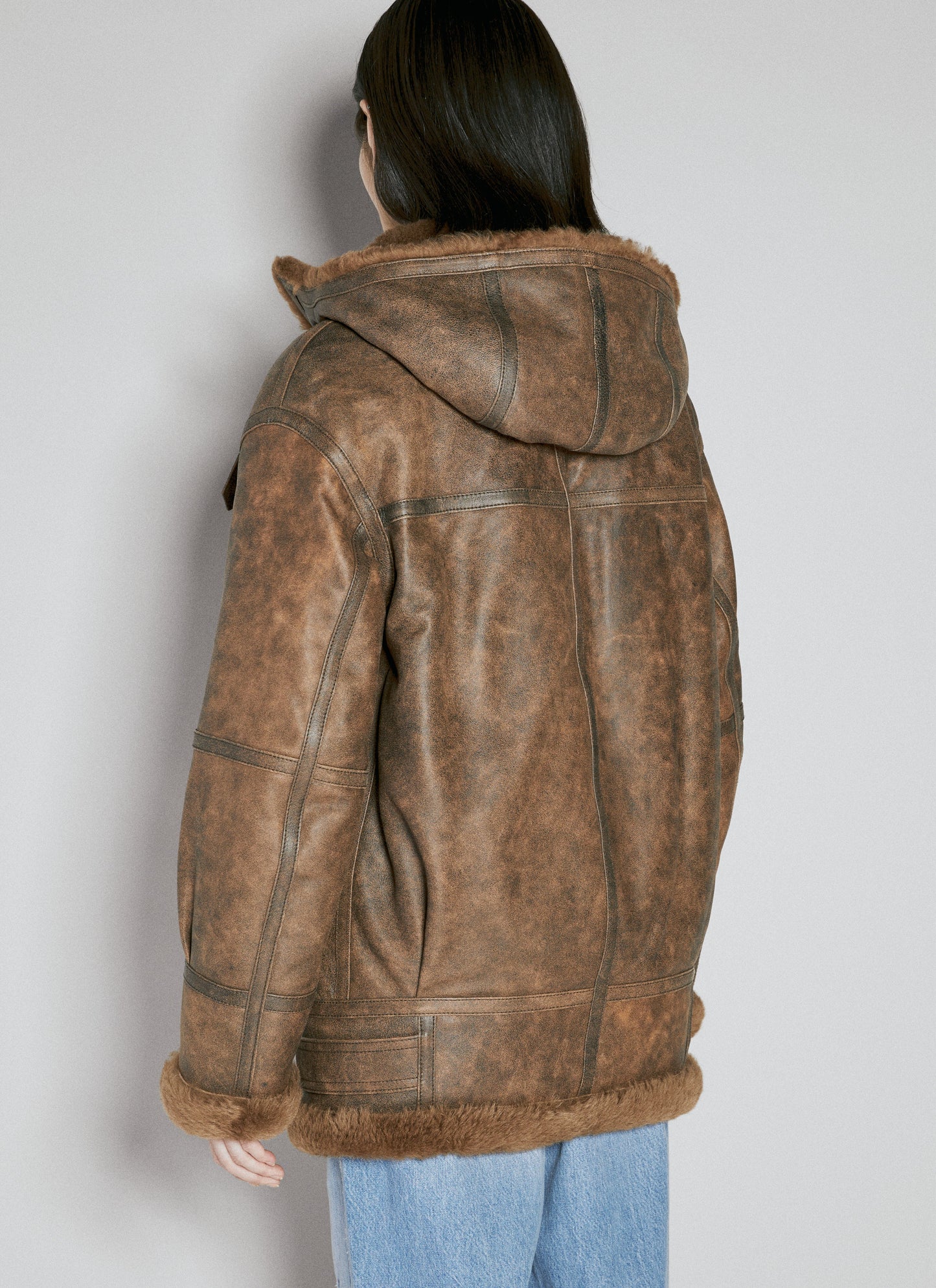 Saint Laurent Women Hooded Leather Aviator Jacket