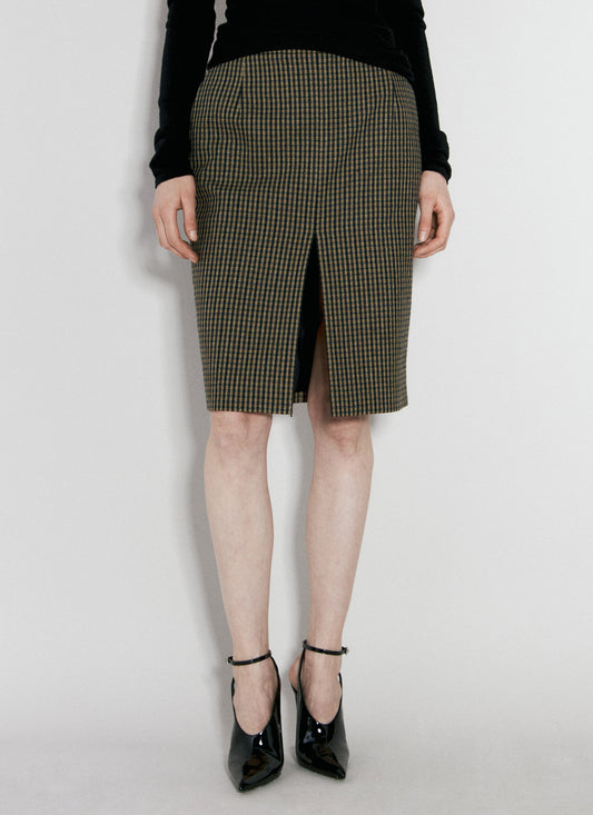 Saint Laurent Women Wool-Blend Checked Midi Skirt