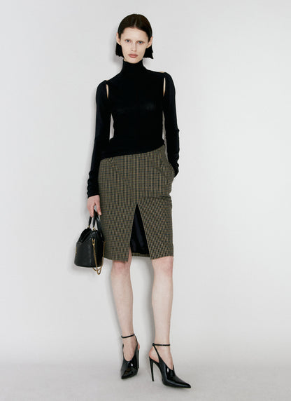 Saint Laurent Women Wool-Blend Checked Midi Skirt