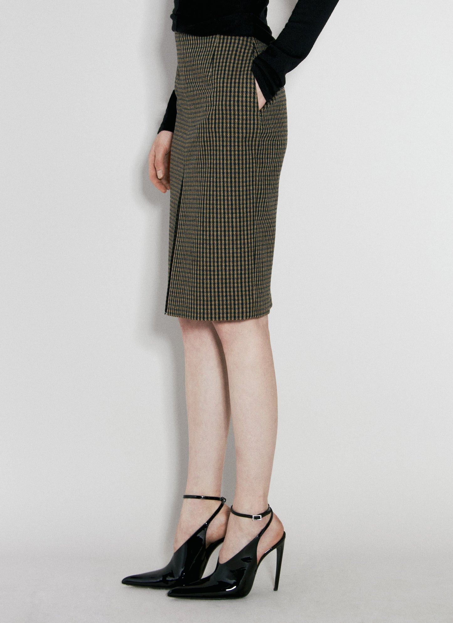 Saint Laurent Women Wool-Blend Checked Midi Skirt