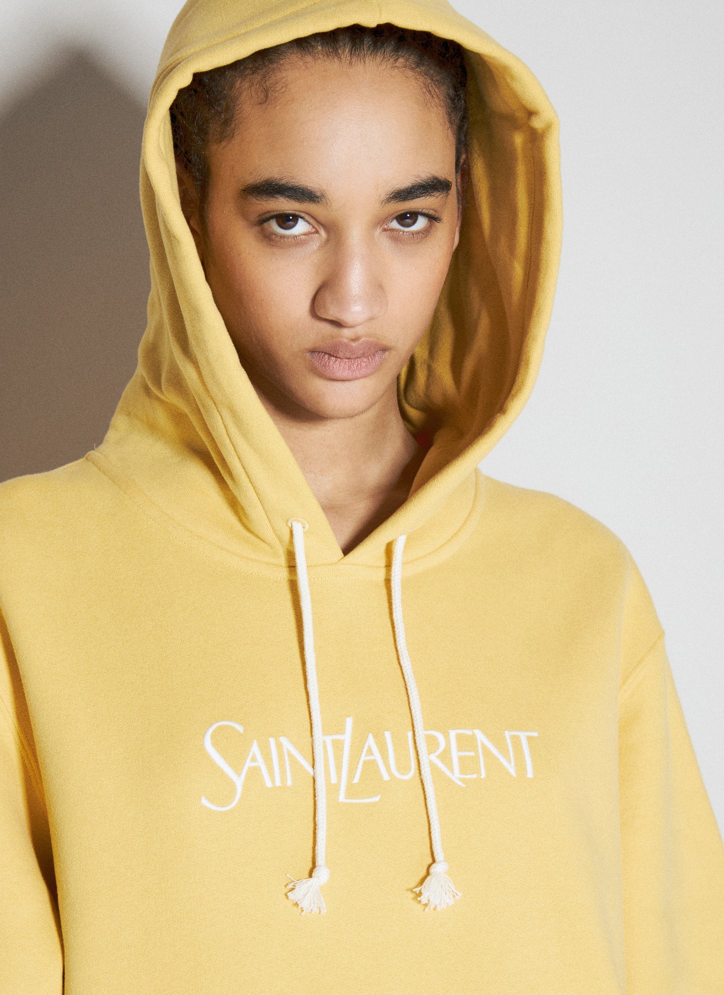 Saint Laurent Women Logo Embroidery Hooded Sweatshirt