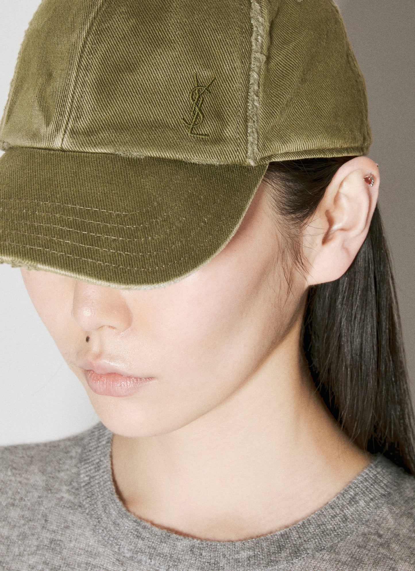 Saint Laurent Women Cassandre Denim Baseball Cap