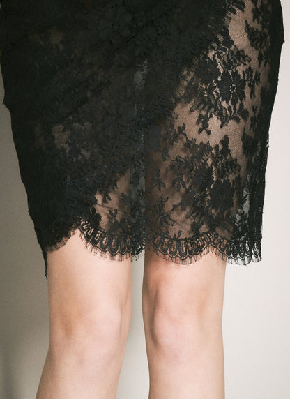 Saint Laurent Women Wrap Lace Pencil Skirt