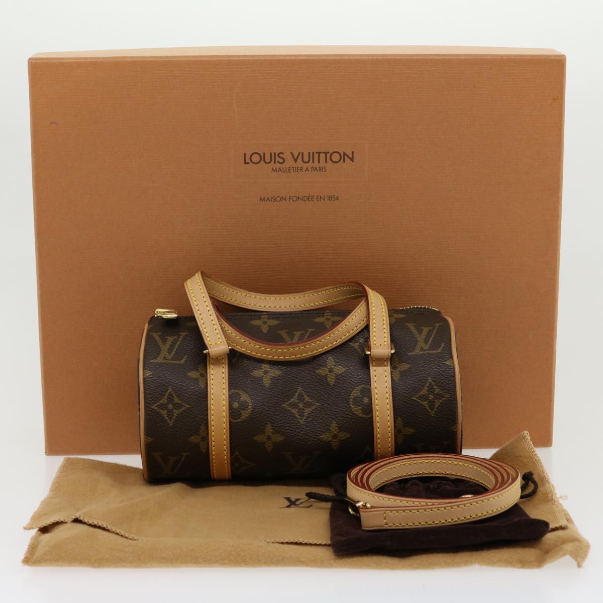 LOUIS VUITTON Monogram Papillon 19 Hand Bag M51389 LV  yk4702A