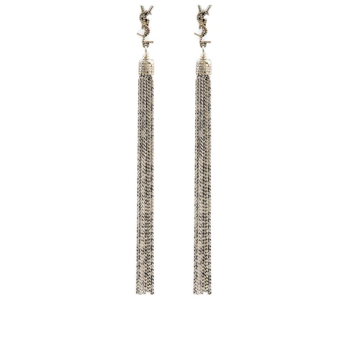 YSL Monogram Chain Drop Earrings in Silver