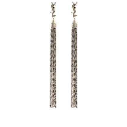 YSL Monogram Chain Drop Earrings in Silver